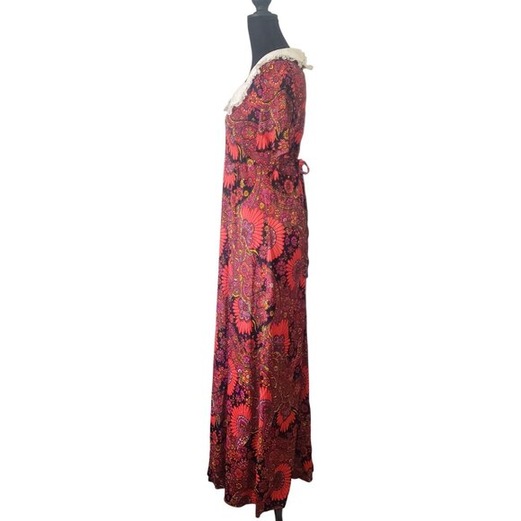 Vintage 70s  Psychedelic Boho Maxi Dress Size‎ S  Floral Paisley Retro Hippie - Picture 3 of 9